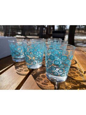 IKEA PASSERAD double-wall Lowball glasses turquoise blue polka dot pattern X6